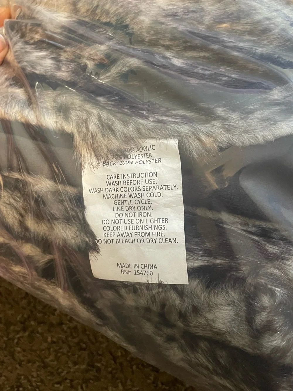 Faux Fur Throw Blanket - black, Gray and White